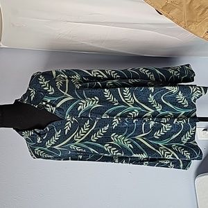 Maggie McNaughton 100% Silk Blouse Shirt Navy Blue w Greenery sz 1X